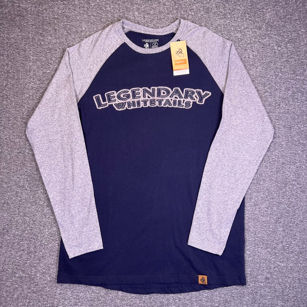 Legendary Whitetails Mens Shirt Large Tall Long Sleeve Raglan Crewneck Navy Gray